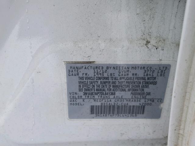 3N1AB7AP7DL641368 - 2013 NISSAN SENTRA S WHITE photo 10