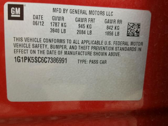 1G1PK5SC6C7386991 - 2012 CHEVROLET CRUZE ECO RED photo 10