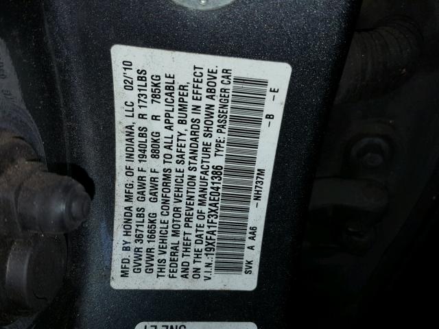 19XFA1F3XAE041386 - 2010 HONDA CIVIC VP GRAY photo 10