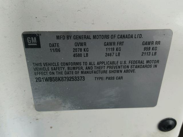 2G1WB58K879253373 - 2007 CHEVROLET IMPALA LS WHITE photo 10