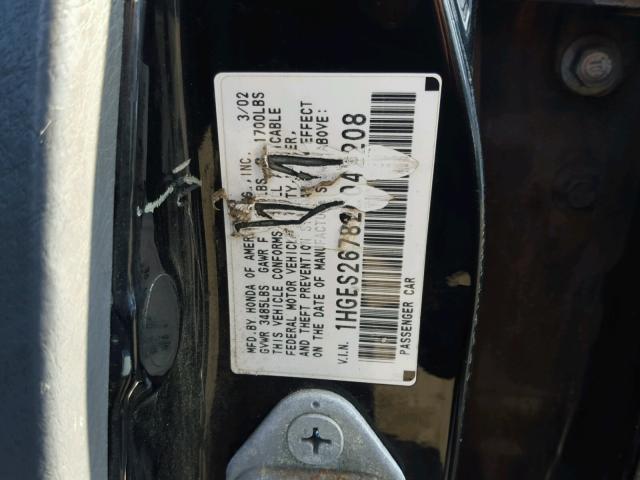 1HGES26782L042208 - 2002 HONDA CIVIC EX შავი ფოტო 10