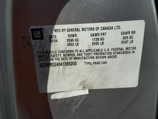 2G2WR524041366200 - 2004 PONTIAC GRAND PRIX Gümüş foto 10