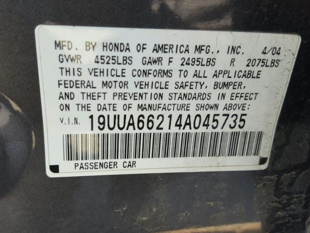 19UUA66214A045735 - 2004 ACURA TL GRAY photo 10