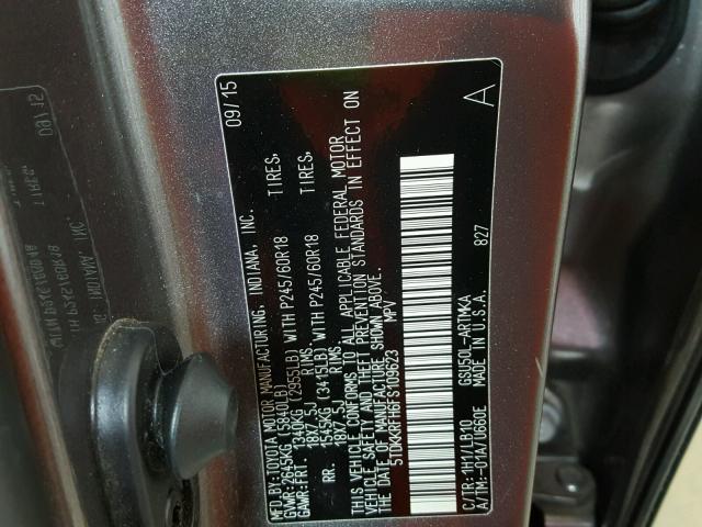 5TDKKRFH6FS109623 - 2015 TOYOTA HIGHLANDER GRAY photo 10