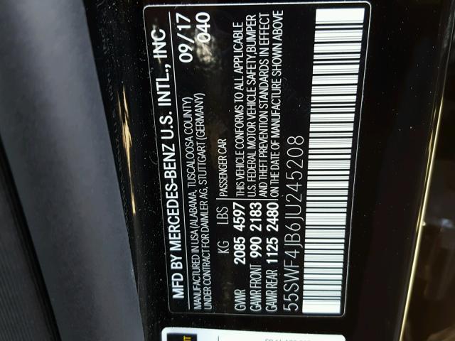 55SWF4JB6JU245208 - 2018 MERCEDES-BENZ C 300 BLACK photo 10