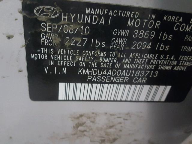 KMHDU4AD0AU183713 - 2010 HYUNDAI ELANTRA BL GRAY photo 10