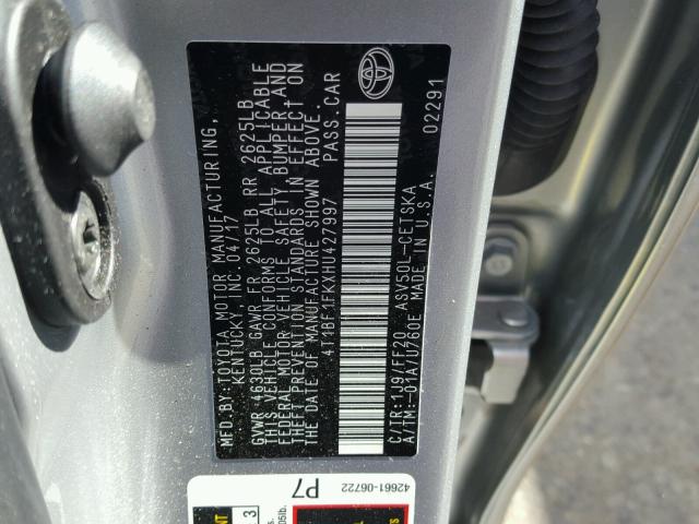 4T1BF1FKXHU427997 - 2017 TOYOTA CAMRY LE SILVER photo 10