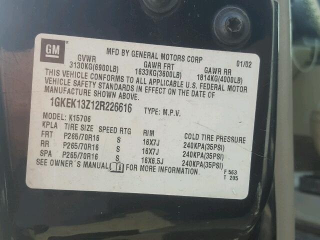 1GKEK13Z12R226616 - 2002 GMC YUKON Schwarz Foto 10