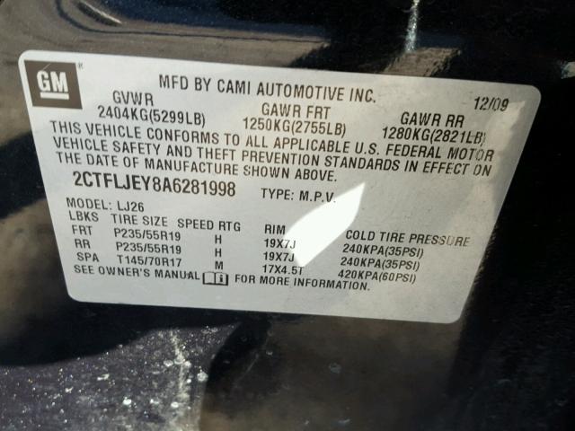 2CTFLJEY8A6281998 - 2010 GMC TERRAIN SL BLACK photo 10