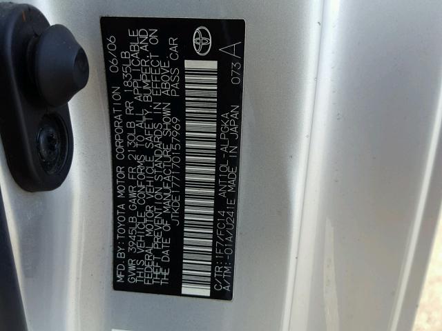 JTKDE177170157969 - 2007 TOYOTA SCION TC SILVER photo 10