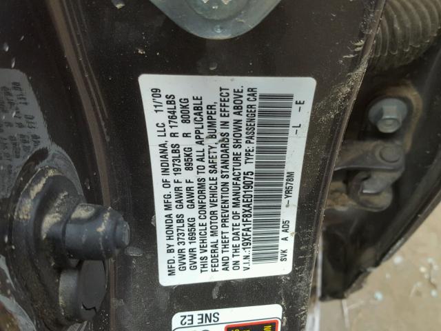 19XFA1F8XAE019075 - 2010 HONDA CIVIC EX ყავისფერი ფოტო 10