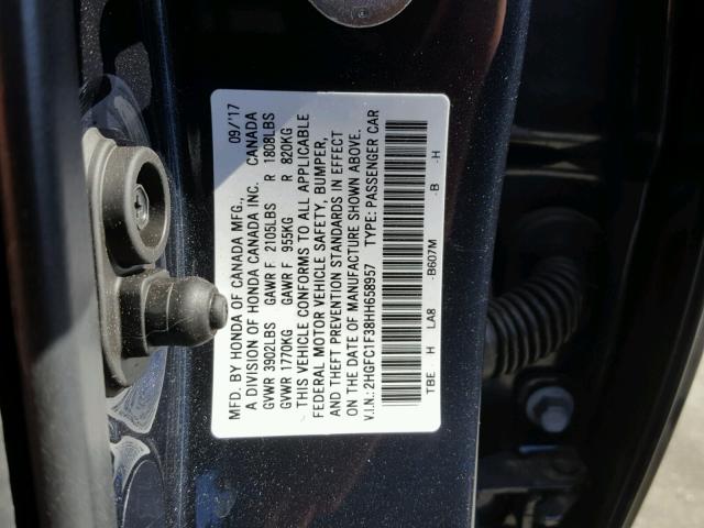 2HGFC1F38HH658957 - 2017 HONDA CIVIC EX გრაფიტი ფოტო 10