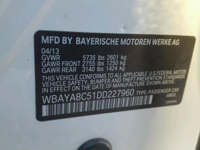 WBAYA8C51DD227960 - 2013 BMW 750I Білий фото 10