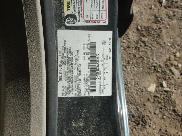 3FADP0L33AR355772 - 2010 FORD FUSION HYB CHARCOAL photo 10