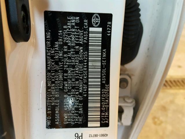 4T4BF1FK5ER444255 - 2014 TOYOTA CAMRY L WHITE photo 10