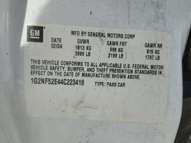 1G2NF52E44C223418 - 2004 PONTIAC GRAND AM S WHITE photo 10