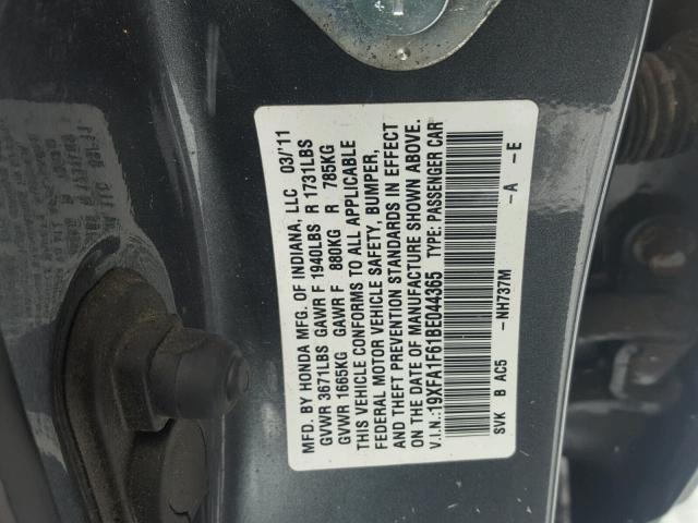 19XFA1F61BE044365 - 2011 HONDA CIVIC LX-S Boz foto 10