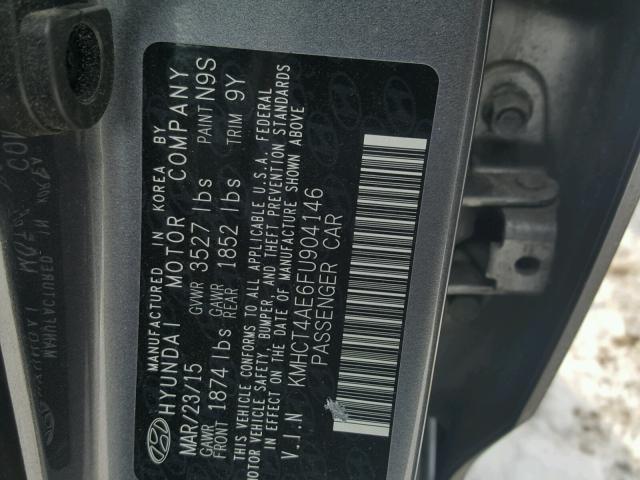 KMHCT4AE6FU904146 - 2015 HYUNDAI ACCENT GLS GRAY photo 10