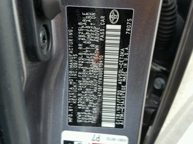 4T1BF1FK9GU519410 - 2016 TOYOTA CAMRY LE GRAY photo 10