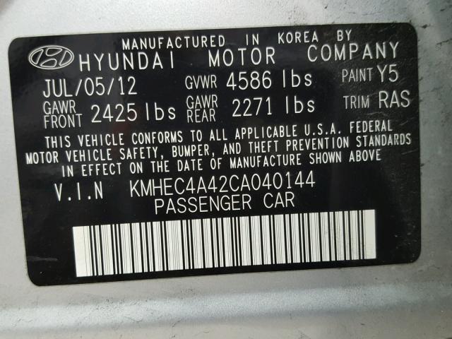 KMHEC4A42CA040144 - 2012 HYUNDAI SONATA HYB SILVER photo 10