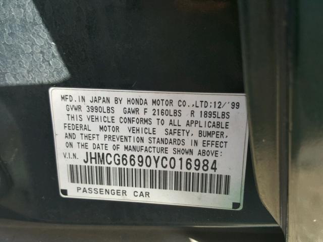 JHMCG6690YC016984 - 2000 HONDA ACCORD SE GREEN photo 10