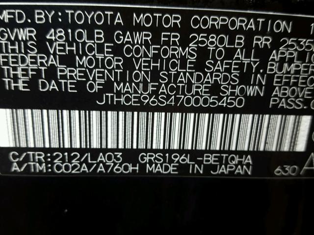 JTHCE96S470005450 - 2007 LEXUS GS 350 BLACK photo 10