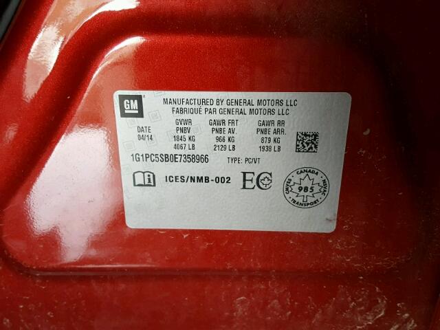 1G1PC5SB0E7358966 - 2014 CHEVROLET CRUZE LT RED photo 10