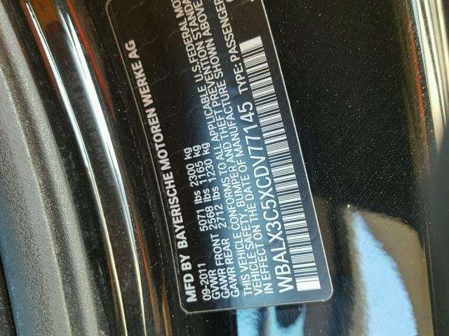 WBALX3C5XCDV77145 - 2012 BMW 650 I BLACK photo 10