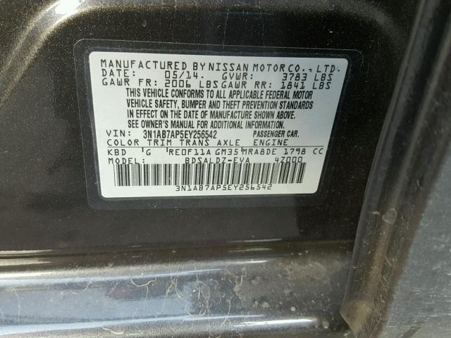 3N1AB7AP5EY256542 - 2014 NISSAN SENTRA S CHARCOAL photo 10