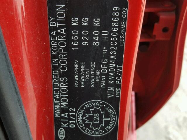 KNADM4A32C6068689 - 2012 KIA RIO LX Կարմիր լուսանկար 10