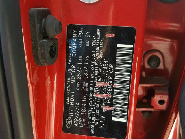 KMHCT4AEXEU714543 - 2014 HYUNDAI ACCENT GLS RED photo 10