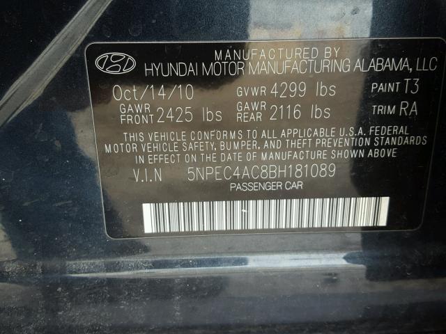 5NPEC4AC8BH181089 - 2011 HYUNDAI SONATA SE BLACK photo 10