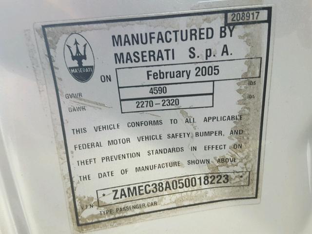 ZAMEC38A050018223 - 2005 MASERATI GRANSPORT SILVER photo 10