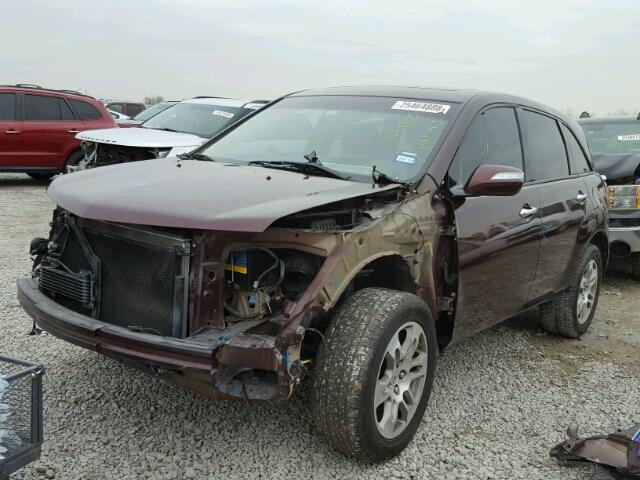 2HNYD28669H533470 - 2009 ACURA MDX TECHNO MAROON photo 2