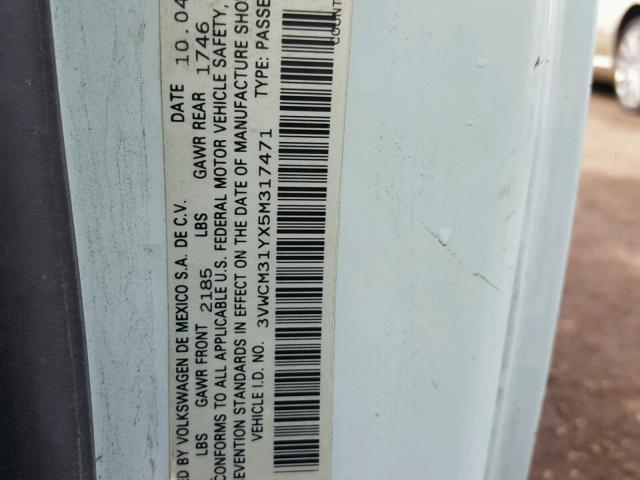 3VWCM31YX5M317471 - 2005 VOLKSWAGEN NEW BEETLE 蓝色 照片 10