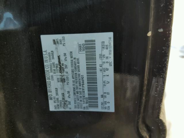 1FTZR15E91PB46901 - 2001 FORD RANGER SUP BLACK photo 10