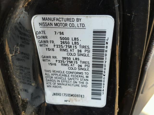 JN8HD17S0SW009743 - 1995 NISSAN PATHFINDER BLACK photo 10