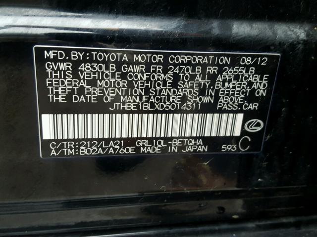 JTHBE1BLXD5014311 - 2013 LEXUS GS 350 BLACK photo 10
