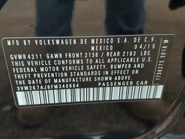 3VW2K7AJ8FM340664 - 2015 VOLKSWAGEN JETTA BASE 黑色 照片 10