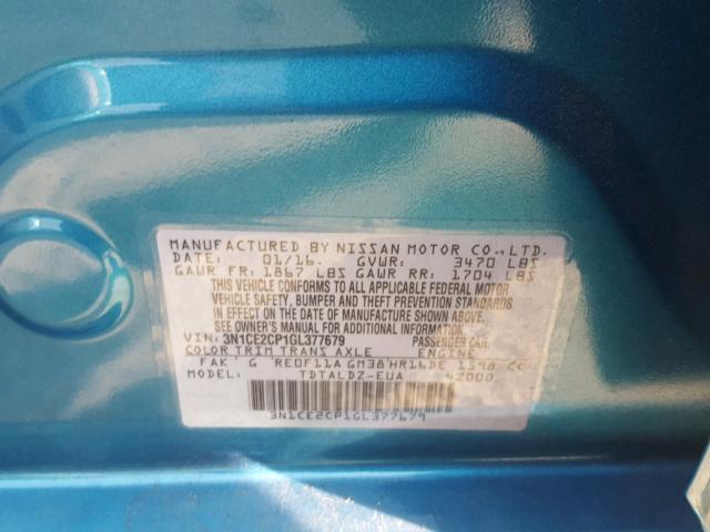 3N1CE2CP1GL377679 - 2016 NISSAN VERSA NOTE BLUE photo 10