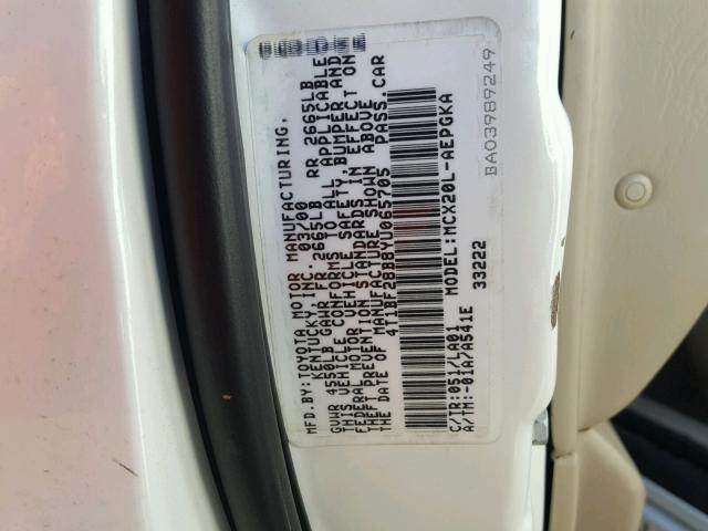 4T1BF28B8YU065705 - 2000 TOYOTA AVALON XL WHITE photo 10