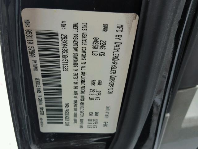 2B3KA43G16H511325 - 2006 DODGE CHARGER SE BLACK photo 10