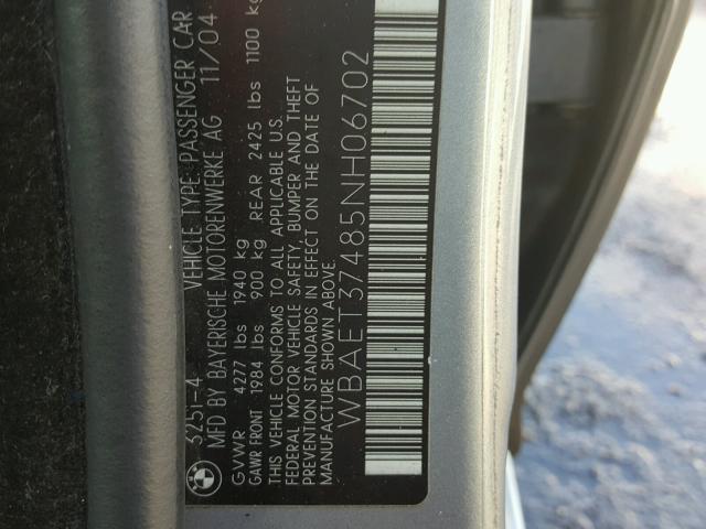 WBAET37485NH06702 - 2005 BMW 325 I GRAY photo 10