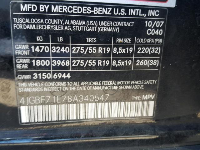 4JGBF71E78A340547 - 2008 MERCEDES-BENZ GL 450 4MA BLACK photo 10