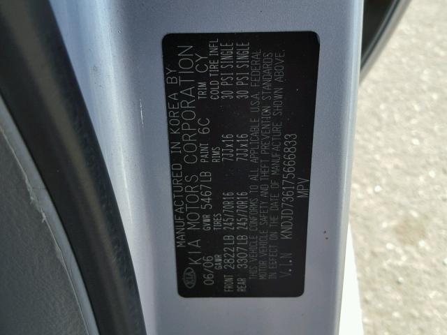 KNDJD736175666833 - 2007 KIA SORENTO EX SILVER photo 10