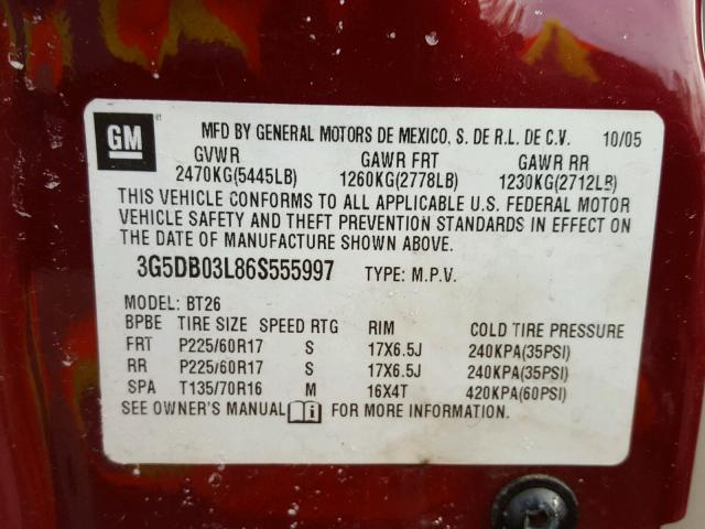 3G5DB03L86S555997 - 2006 BUICK RENDEZVOUS RED photo 10