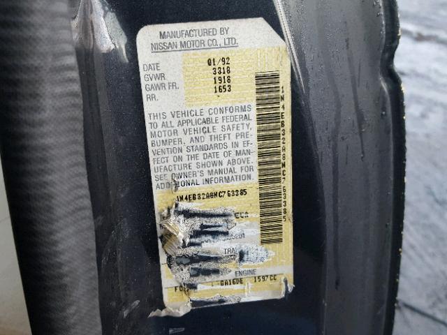 1N4EB32A8NC763385 - 1992 NISSAN SENTRA CHARCOAL photo 10