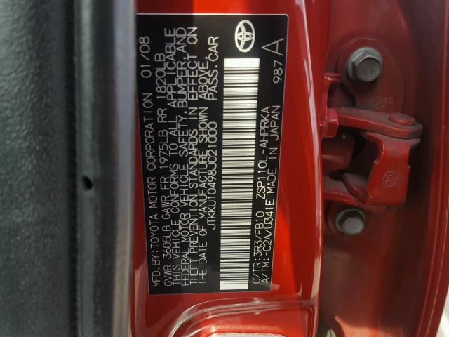 JTKKU10498J021000 - 2008 TOYOTA SCION XD RED photo 10