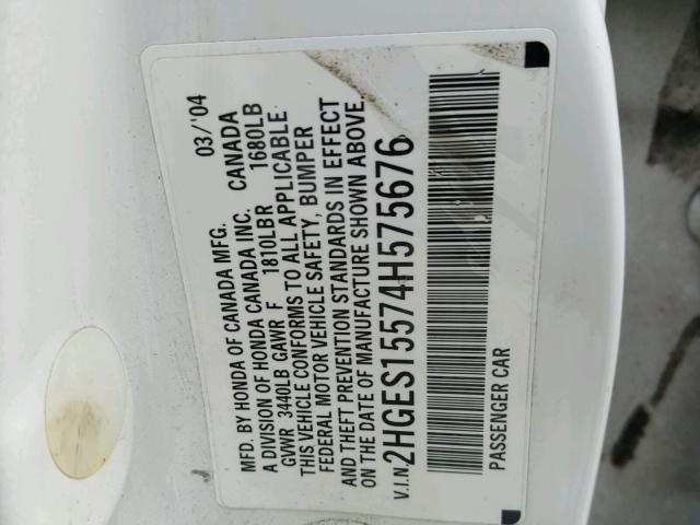 2HGES15574H575676 - 2004 HONDA CIVIC LX WHITE photo 10