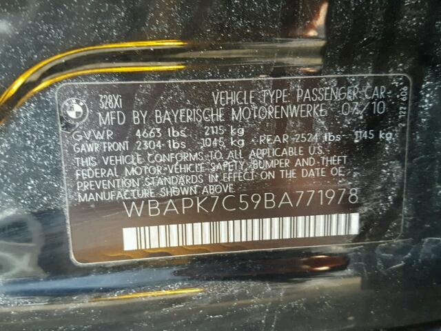 WBAPK7C59BA771978 - 2011 BMW 328 XI BLACK photo 10